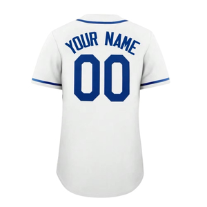 Breathable Quick Dry Custom <b>White</b> Baseball Jersey <b>Button</b> Up Team Shirt Blue Piping Trim OEM ODM Private Label Manufacturer - Product Image 2