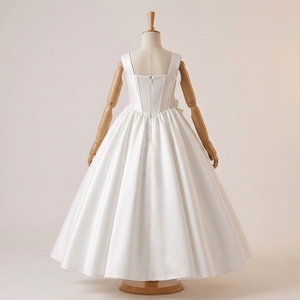 Vestido de Niña para Dama de Honor, Estilo Princesa, en Color Marfil, con Estructura de Satén, Apliques Florales 3D Hechos a Mano, para Bodas - Product Image 3