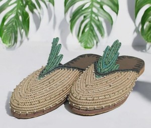 Handmade Raffia Sandals: Chic Leather Sole Summer <b>Slides</b> - Product Image 2