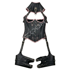 ชุดคอร์เซ็ทหนังสีดำแบบ Unberbust Design สำหรับฮาโลวีน พร้อมขอบหนังสีชมพู - Product Image 1