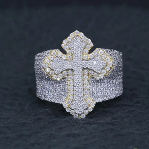 Handcrafted Two Tone Cross Shaped Full <b>Iced</b> 18K Gold Plated Pave Setting Moissanite Diamond Customized Man's Made Jewelry - Product Image 5