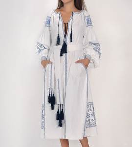 Vestido Maxi de Algodón Blanco Premium para Mujer, con Simbolismo Ucraniano Antiguo, Tejido, Elegante, Cintura Natural, Colección Exclusiva - Product Image 5