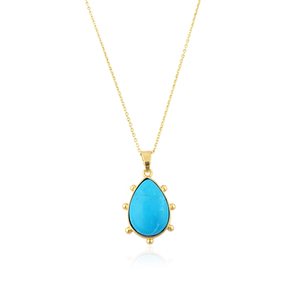 Boho gemstone jewelry natural amazonite turquoise teardrop pendant necklace beaded designer 18k gold plated women chain necklace - Product Image 5