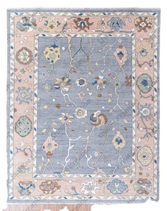 Tradicional Oushak azul cielo lana/seda hecho a mano ecológico antideslizante alfombras y juegos con elegante diseño persa - Product Image 1