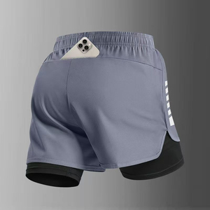 Men's Men's Two-Quarter Sports Shorts Marathon Running Quick-Dry Canvas Fitness Double-<b>Layer</b> Inner Lining Solid Front - Product Image 6