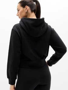 Sweat-shirt à capuche court noir en molleton bouclette coupe droite unisexe, couleur unie, respirant, tricoté, pour l'été, 100% coton - Product Image 3