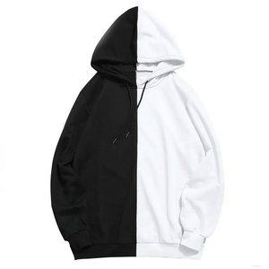 Men's Autumn Long Sleeve Hoodies Fashion Half <b>Black</b> Half White Cool Patchwork Cotton <b>Fleece</b> Eco-Friendly Breathable Hoodies - Product Image 5