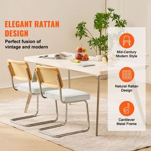 Set di 2 Sedie da Pranzo in Stile Mid-Century Modern, Sedia Retrò con Schienale in Rattan e Seduta Imbottita in Velluto per Sala da Pranzo - Product Image 1