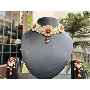 Ensemble de colliers rouges en alliage pour femmes, bijoux de mariage indiens, qualité export. - Product Image 1