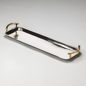 Metal Decorative Tray Handmade Hammered Finish Metal Tray Unique Decorative Tray with Golden Handle for <b>Table</b> or <b>Vanity</b> Use - Product Image 1