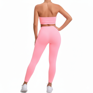Ensemble de 4 pièces pour femme : Soutien-gorge de sport dos croisé et Leggings de yoga taille haute sans couture, couleur unie, grande taille, pour le fitness - Product Image 2