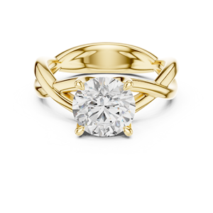 Bague de fiançailles en or jaune avec diamant rond, alliance torsadée, solitaire, pour femme - Product Image 2