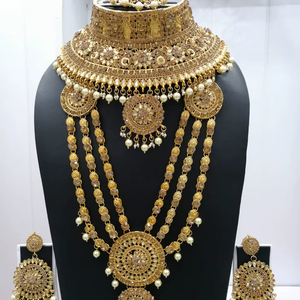 Luxury Trendy Gold Plated Certified Crystal Rhinestone Kundan Bridal Necklace Earring Set Traditional Indian Engagement Party - Product Image 1