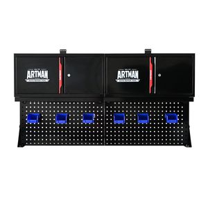 Armadietto Portautensili a Doppia Anta in Acciaio Inossidabile da Parete, con Cesto Sospeso, Ganci e Ripiani, Scaffale Portaoggetti a Muro in Acciaio Inossidabile Forato - Product Image 3
