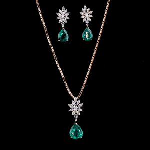 Luxury Lab Grown Marquise Round Brilliant Cut Lab <b>Emerald</b> Diamond Pendant with Earring <b>Set</b> | Floral Drop <b>Jewelry</b> <b>Set</b> for Women - Product Image 1