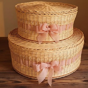Juego de 3 Cestas Redondas Tejidas con Lazo Rosa, Ideales para Cestas de Regalo, Bodas, Damas de Honor y Almacenamiento Decorativo - Product Image 3