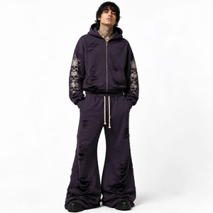 Unisex Gothic Skull Print Tracksuit Full <b>Zip</b> <b>Hooded</b> Loose Fit Autumn Wear Side Pockets Digital Print Polyester Material - Product Image 2