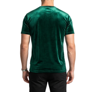 Camiseta de terciopelo verde bosque de alta calidad para hombre, manga corta, cuello redondo, color verde esmeralda, informal. - Product Image 2