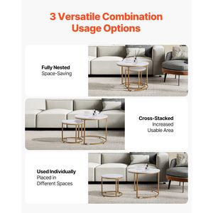 Set di 2 tavolini da caffè vintage impilabili da 60 cm, tavolini laterali per soggiorno, comodini o tavolini d'appoggio - Product Image 2