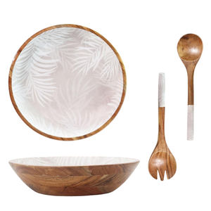 Tazón de madera de mango hecho a mano con estampado esmaltado para servir ensaladas y alimentos Tazón de madera ecológico Artículo de Venta caliente para pedidos al por mayor - Product Image 1