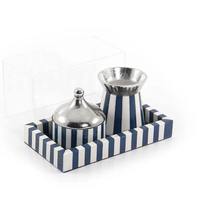 Élégant ensemble brûle-encens en bois de santal indien rayé rose avec couvercle métallique, diffuseur d'aromathérapie et plateau pour toutes les saisons, 100% naturel