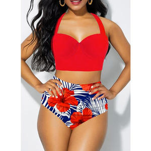 Conjunto de Bikini de Cintura Alta Island Escape con Estampados Florales Atrevidos y Traje de Baño de Playa con Ajuste Elástico Cómodo - Product Image 3
