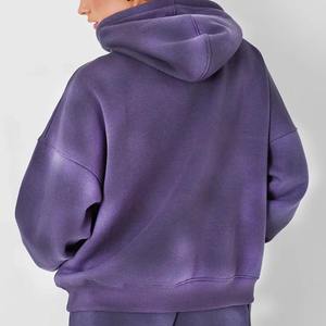 VIBE SEWN Survêtement à capuche violet pour femme grande taille, couleur unie, décontracté, manches longues, coupe régulière, respirant, en polaire, taille élastique - Product Image 2