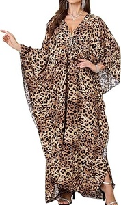 Women Leopard Print Chiffon Maxi Dress V-Neck Asymmetric Draped Plus Size Long Beachwear One Piece Fashion Dress - Product Image 5