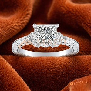 Bague de fiançailles en argent sterling 925 avec coupe princesse, pierres latérales, bande gravée vintage, bague de mariage, bijoux fins pour femmes - Product Image 3