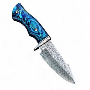 Couteau de camping à lame fixe en acier Damas fait main, facile à transporter, tranchant comme un rasoir, manche en bois, étui en cuir, personnalisable OEM - Product Image 1