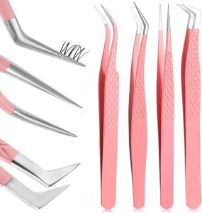 Juego Profesional de 4 Pinzas para Pestañas de Acero Inoxidable con Puntas de Fibra, Diseño Antiestático y Duradero para Kit de Extensiones de Pestañas - Product Image 1
