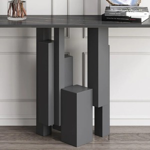 Bureau de couloir convertible moderne en fer avec pieds en colonne et surface aspect pierre pour entrée - Product Image 2