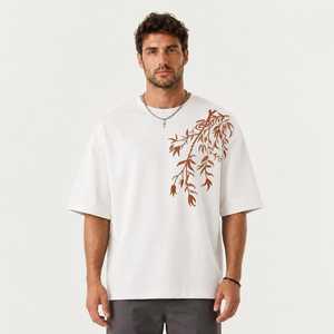 Camiseta de Algodón y Bambú con Estampado para Hombre, Corte Holgado Premium, Cuello Redondo, Estilo Urbano, Marca Privada OEM, Prenda Casual de Moda - Product Image 5
