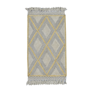 Tapis de prière moderne en laine tuftée beige à motifs géométriques - Janamaz tissé bohème avec franges - Product Image 5