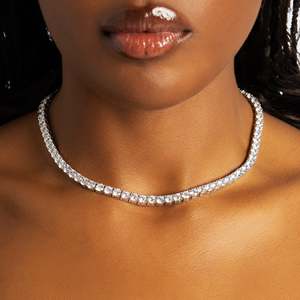 Classic Round Diamond Channel Set <b>Necklace</b> 925 Silver Rhodium Plated Unisex Wedding Jewelry Strand <b>Chain</b> - Product Image 3