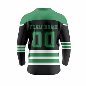 Custom Sublimated Ice Hockey Jersey Black Green Striped V-Neck Full Sleeve Breathable Polyester Uniform for Adults - Product Image 3