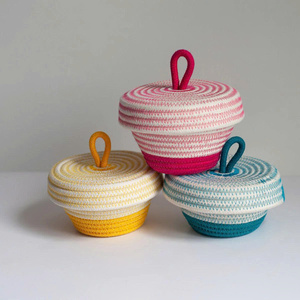 Cesta de Cuerda de Algodón de Lujo con Tapa Elegante con Lazo, Cesto de Almacenamiento Hecho a Mano para Celebraciones del Ramadán, Juguetes y Decoración del Hogar - Product Image 1