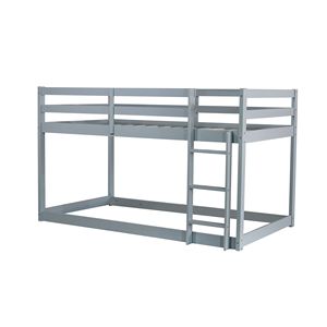 Letto a soppalco grigio solido con piattaforma in legno e gomma, con scaletta e doghe rinforzate, per bambini - Product Image 2
