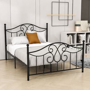 Black Metal Scroll Design <b>Bed</b> <b>Frame</b> with Headboard Footboard and Slat Base for Bedroom Furniture Wholesale - Product Image 1