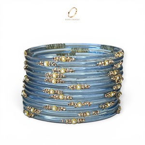 Bracelets indiens tendance en verre bleu kashmiri en forme de goutte d'eau, ornés de cristaux floraux, pour mariage et occasions festives, prix de gros - Product Image 5