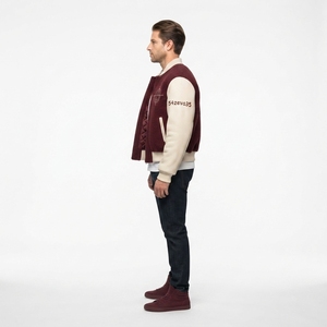 Chaqueta Varsity Retrofuturista de Lana Bouclé de 24oz, Acabado Personalizado, para Hombre, Mangas de Cuero Sintético, Impermeable, Servicio OEM - Product Image 3