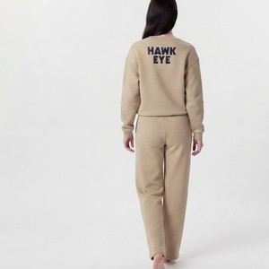 Trendy Beige Color Women Sweatsuit 100%/ Cotton <b>Fleece</b> Loose Fit Drop Shoulders Crew Neck Custom private Label - Product Image 3