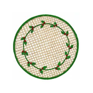 Set de dessous-de-plat festifs en raphia tressé de qualité supérieure avec broderie de baies de Noël, écologique, pour dîner de fête - Product Image 1