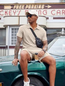 Ensemble 2 pièces en polaire polyester pour homme, motif floral, polo zippé, short, tenue décontractée d'été, survêtement de jogging, vêtements de sport, gym, fitness - Product Image 4