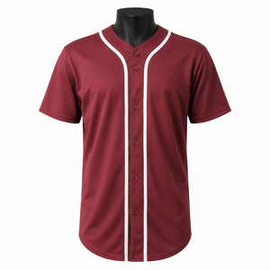 Maillot de baseball unisexe bordeaux à manches courtes, boutonné sur le devant, 100 % polyester, tissu en maille, personnalisable avec le nom de l'équipe, respirant, séchage rapide - Product Image 1