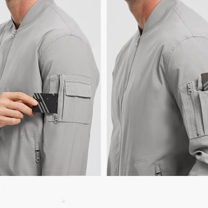 Blouson bomber gris uni pour homme, col montant, fermeture éclair, décontracté, léger, vêtement d'extérieur pour l'automne - Product Image 6