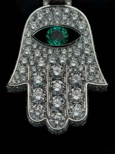 Colgante de Mano de Hamsa de Lujo con Moissanita VVS, Plata 925, Piedra Verde Azulada con Efecto Hielo, Diseño 3D Personalizado, Estilo Hip Hop, Certificado IGI, Joyería Unisex - Product Image 4