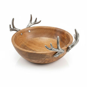 Bol à fruits et salade en bois naturel avec poignée en métal, forme ronde, pour la cuisine et la décoration de table. - Product Image 4