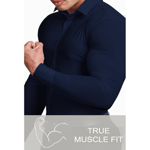 Camisa de Vestir Formal para Hombre, 100% Algodón, Manga Larga, Elástica, Sin Arrugas, Lisa, Estilo Business Casual, con Botones, Venta al Por Mayor - Product Image 3