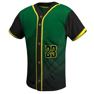 Ensemble uniforme de baseball pour homme, vert, noir, jaune, manches courtes, boutons sur le devant, numéro 23, vêtements en polyester sublimé - Product Image 2